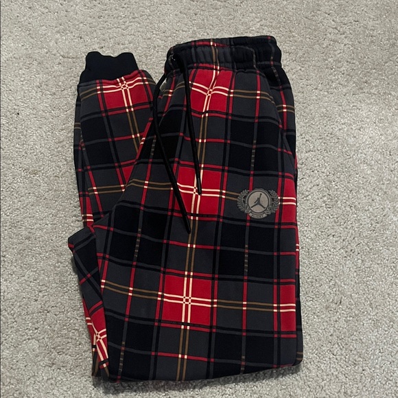 Jordan Red and Black Plaid Joggers - Picture 1 of 4